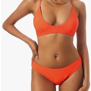 ZAFUL Women's Solid Back Tie Bralette Bikini Two Piece Padded Lace Up Swimsuit